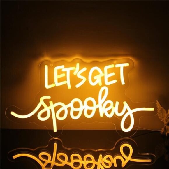Let's Get Spooky Neon Sign Halloween Yellow Letter LED Neon Light Decoration NEW - Picture 5 of 7